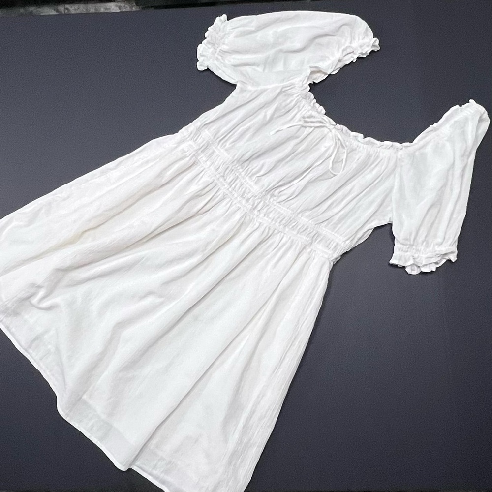 Aerie White Cottagecore Puff Sleeve Mini Dress Size XL - Picture 4 of 8